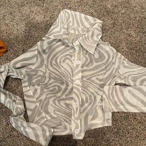 Shein mesh button down crop top